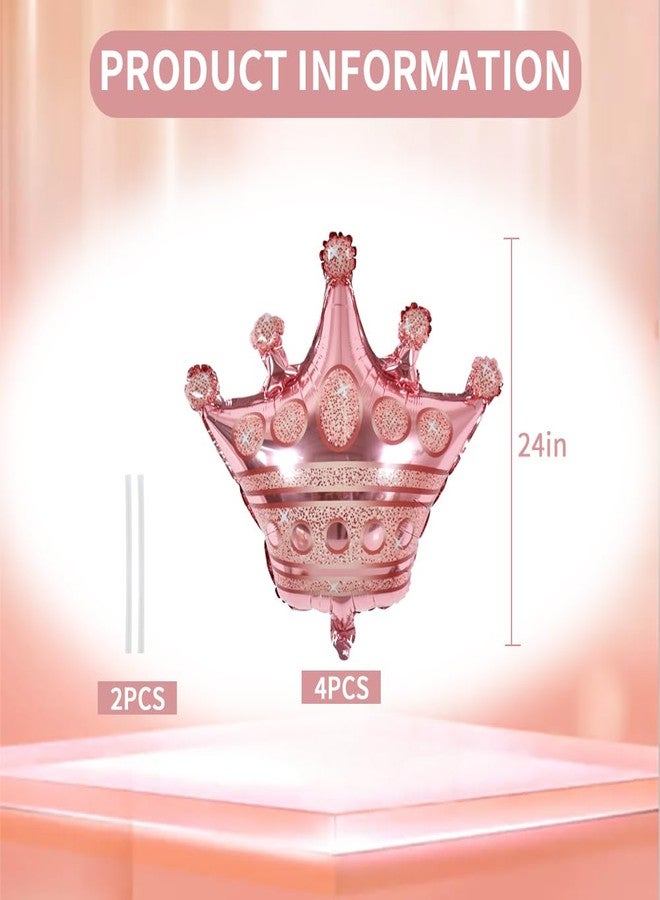 Vuzvuv 4 Pcs Crown Balloons 24 Inch Rose Gold Crown Shaped Foil Mylar Balloons for Anniversary,Baby Shower,Wedding,Girls Birthday Decorations - Image 2